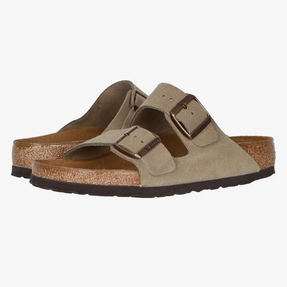 Birkenstock Betula Arizona Double Strap Taupe Tan Suede Sandals Size 7 / 38 EU - Picture 11 of 12